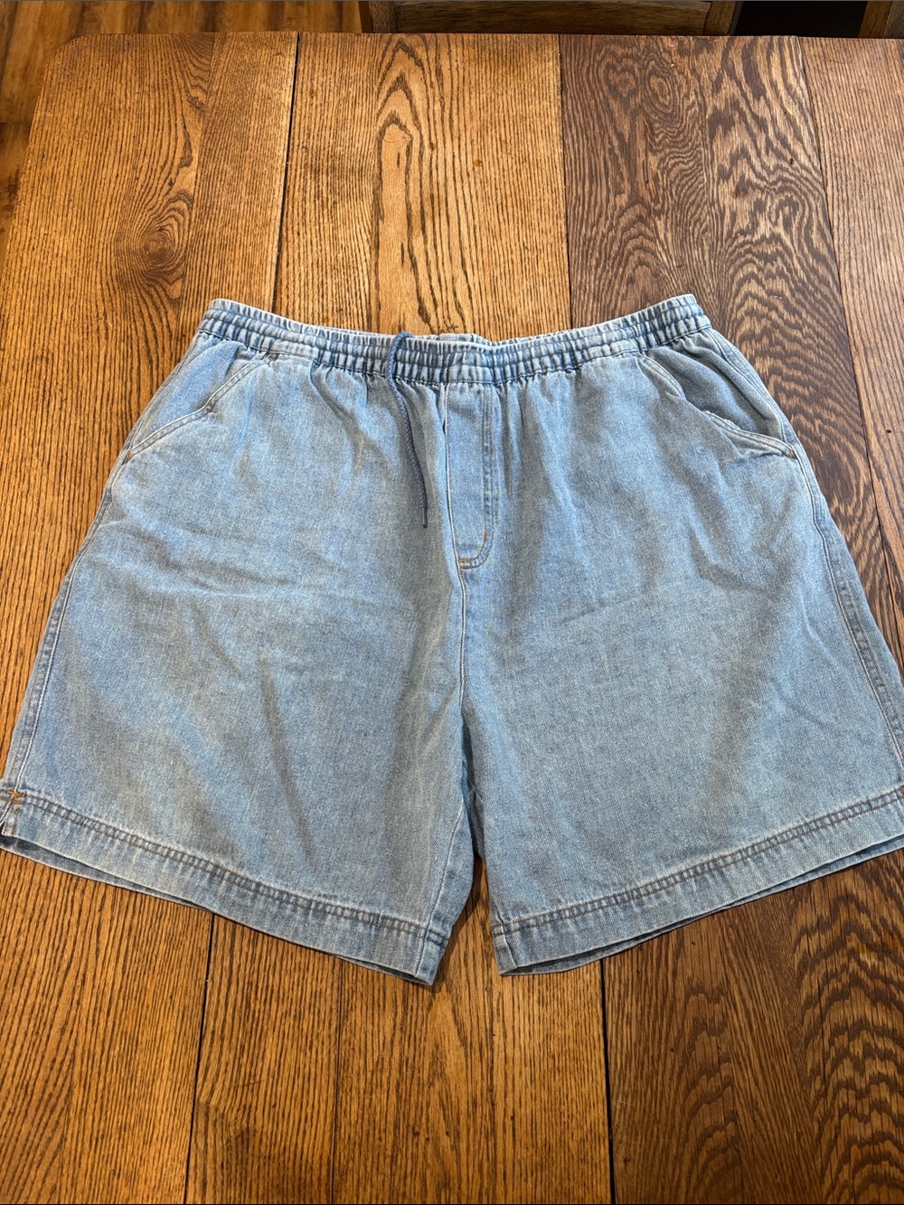 Vintage Faded Glory Light Blue Denim Elastic-Waist Men's Shorts / Jorts